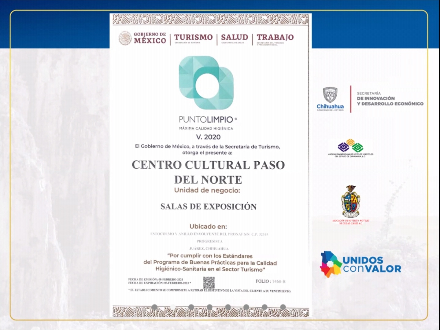 Certifican como “Punto Limpio” al centro cultural Paso del Norte