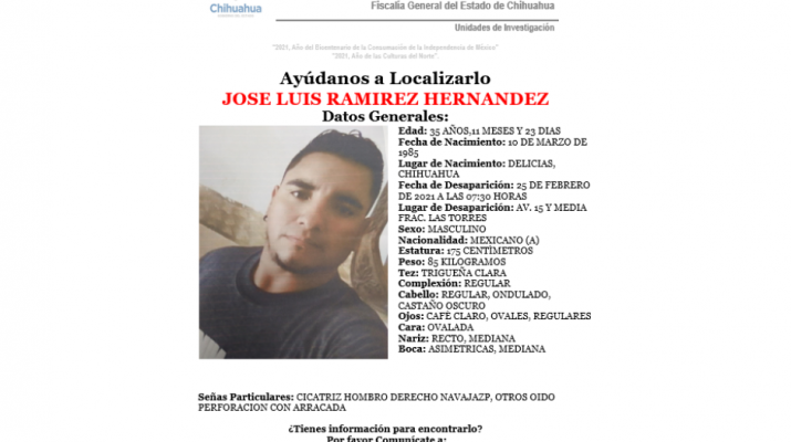 Piden ayuda para localizar a José Luis Ramírez; desapareció en Delicias