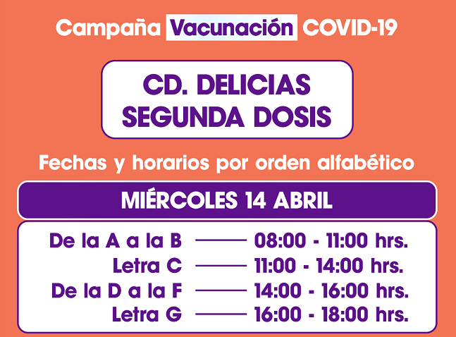 Aplicarán hoy segunda dosis de vacuna vs covid a adultos mayores en Delicias