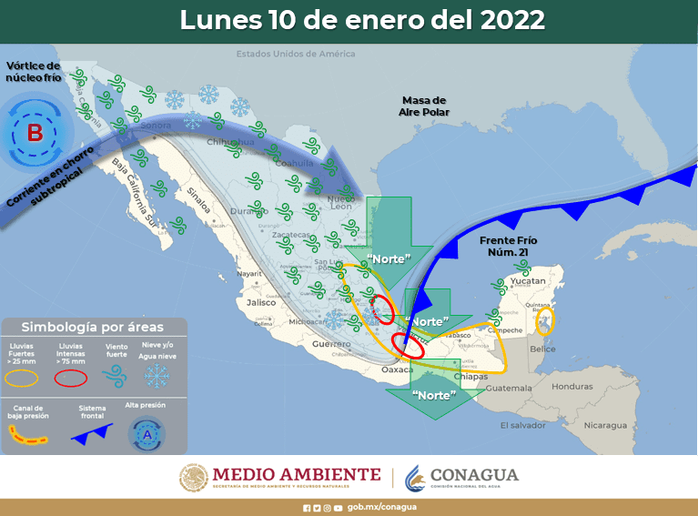 Frente frío 21: qué estados serán los más afectados en las próximas lluvias