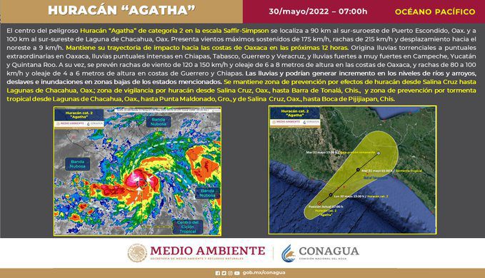 Conagua califica como ‘peligroso’ al huracán ‘Agatha’