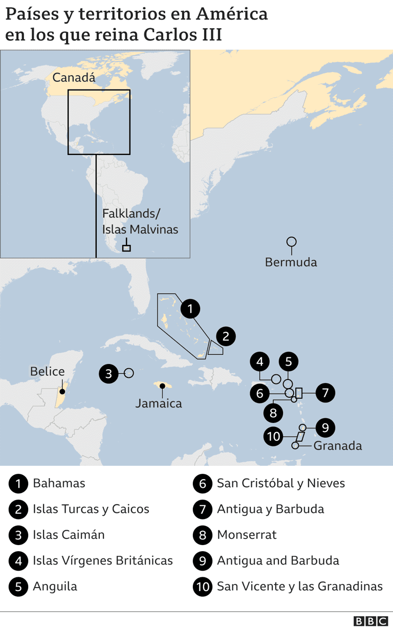 Los países y territorios de América en los que reina Carlos III tras la muerte de Isabel II