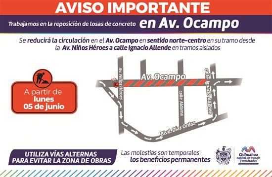 ¡No olvides! Próximo lunes 5 de junio se reducirá circulación de carriles en la Ocampo