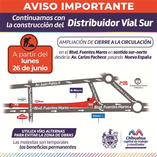 ¡Atención! Ampliarán cierre en boulevard Fuentes Mares por trabajos en Paso Inferior del Distribuidor Vial Sur