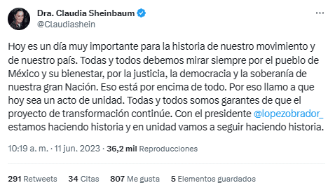 Sheinbaum hace un llamado a la unidad previo al Consejo Nacional de Morena