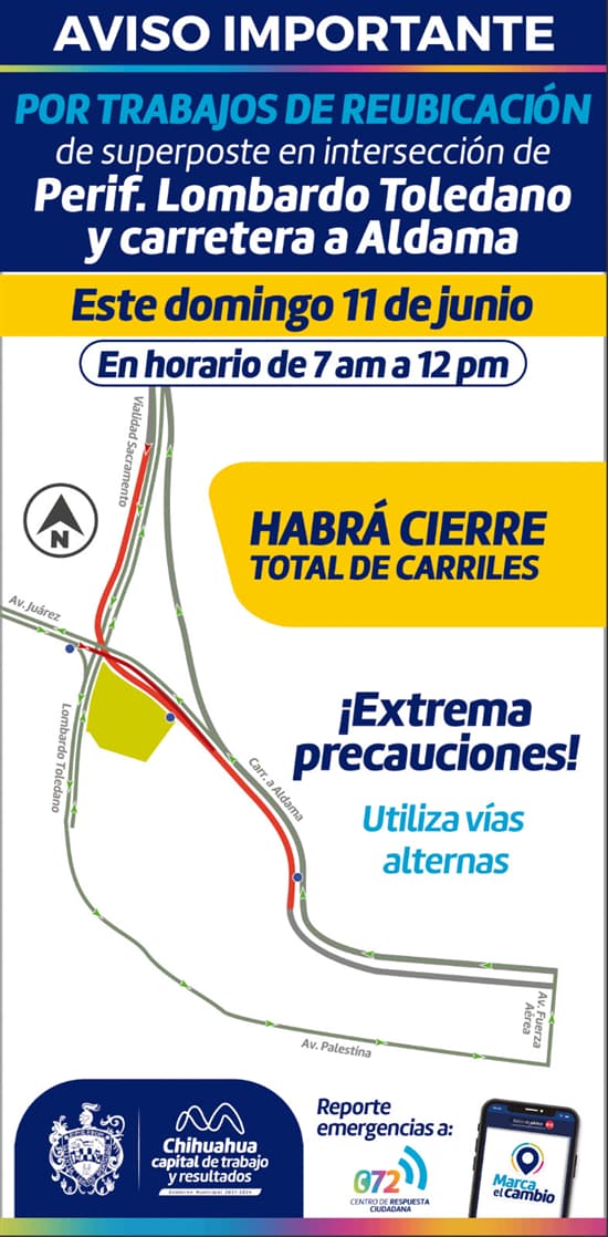 ¡Atención! Mañana domingo 11 de junio se verá afectada la circulación vehicular en el Distribuidor Vial de salida a Ciudad Aldama