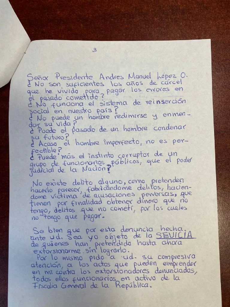 ENVÍA EL ‘GÜERO’ PALMA CARTAS A AMLO, ACUSA QUE ES VÍCTIMA DE CORRUPCIÓN EN EL ALTIPLANO