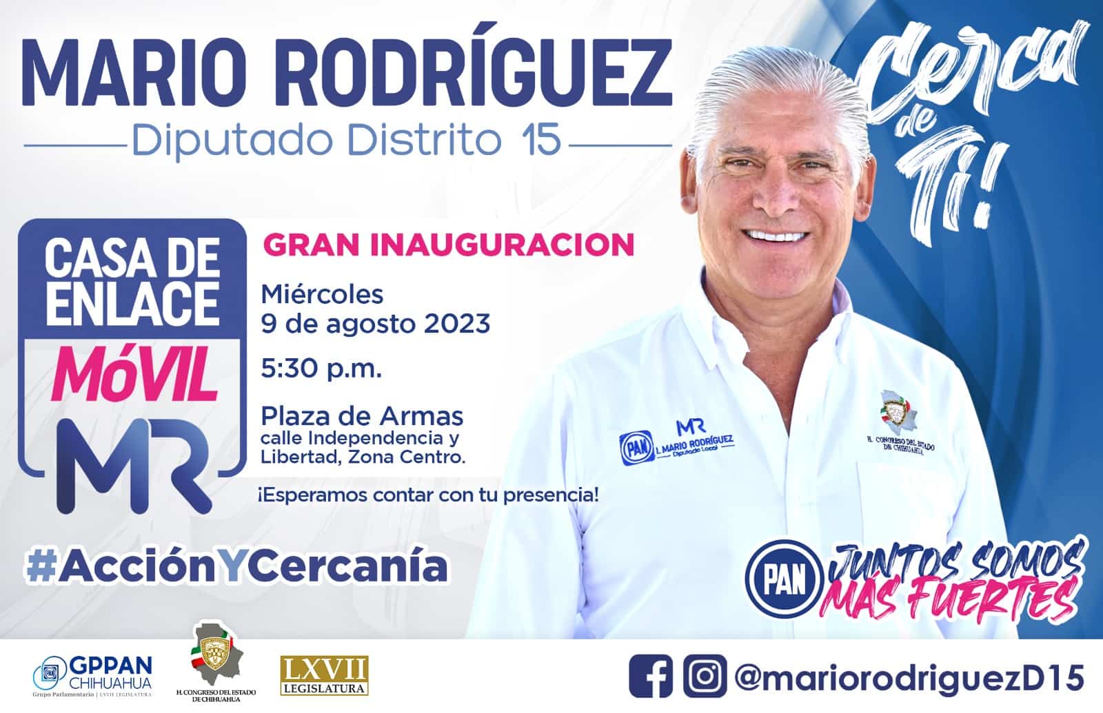 Invita diputado Mario Rodríguez a la inauguración de su Casa de Enlace Móvil