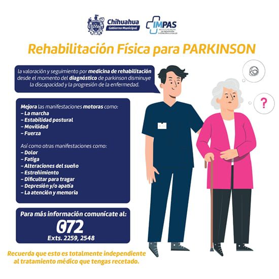 Ofrecen rehabilitación física para mejorar movilidad y fuerza en paciente con Parkinson