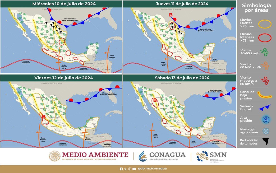 Lloverá intensamente este miércoles en 10 entidades; llega nueva onda tropical