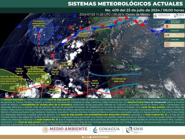 Habrá lluvias fuertes en 27 estados por potencial ciclón y onda tropical