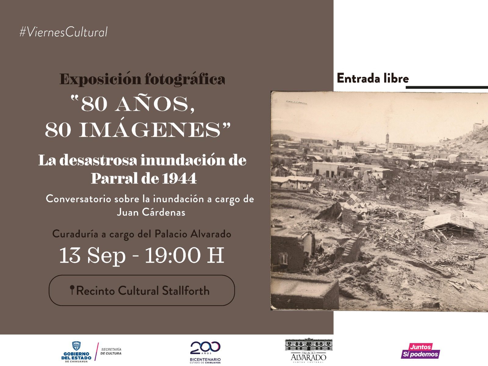 Invitan a la exposición “80 Años, 80 Imágenes” La desastrosa inundación de Parral de 1944 en Recinto Cultural Stallforth