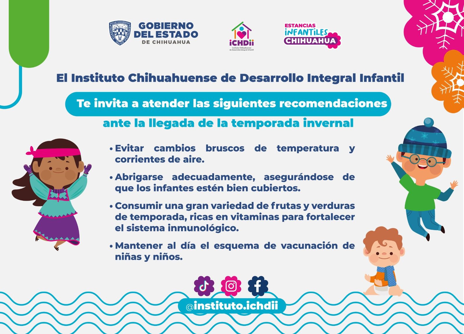 Exhorta Ichdii a extremar precauciones con niñas y niños durante temporada invernal