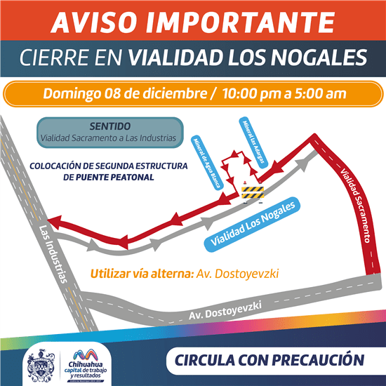 Cerrarán este domingo vialidad Los Nogales por instalación de estructura para puente peatonal