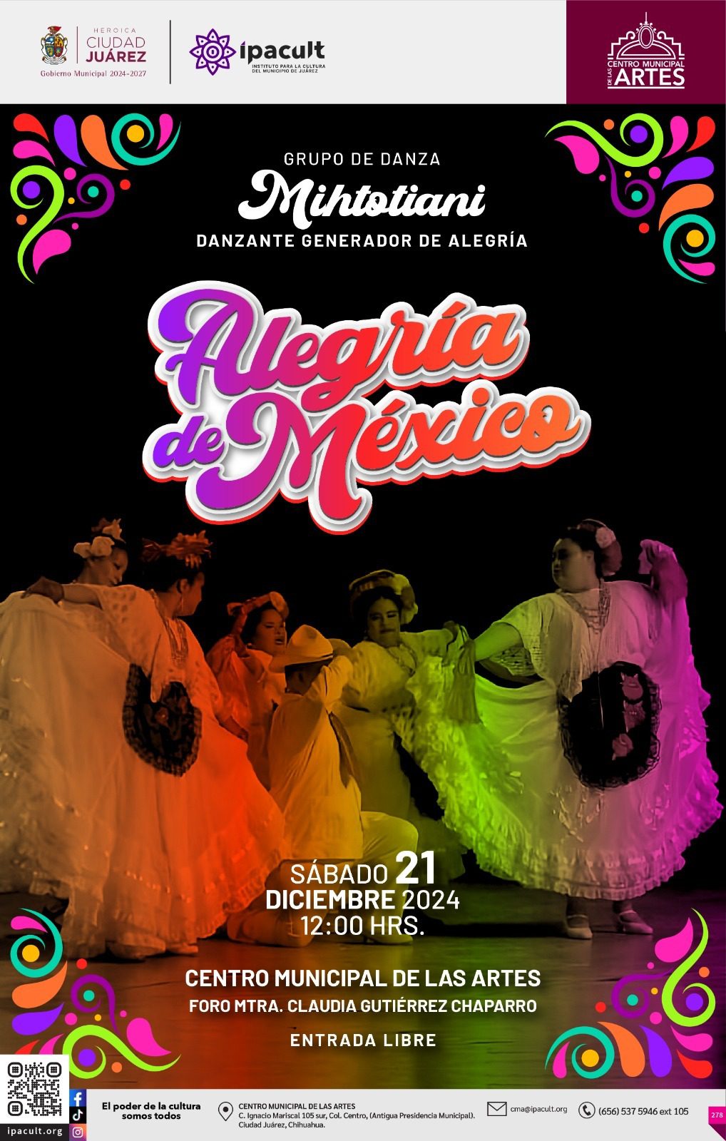 El IPACULT invita al evento “Alegría de México” este sábado en el CMA