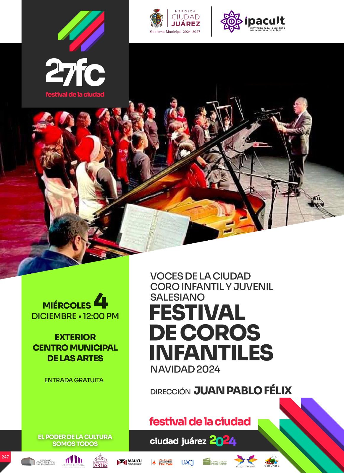 El IPACULT invita al “Festival de Coros Infantiles- Navidad 2024” este miércoles en el CMA