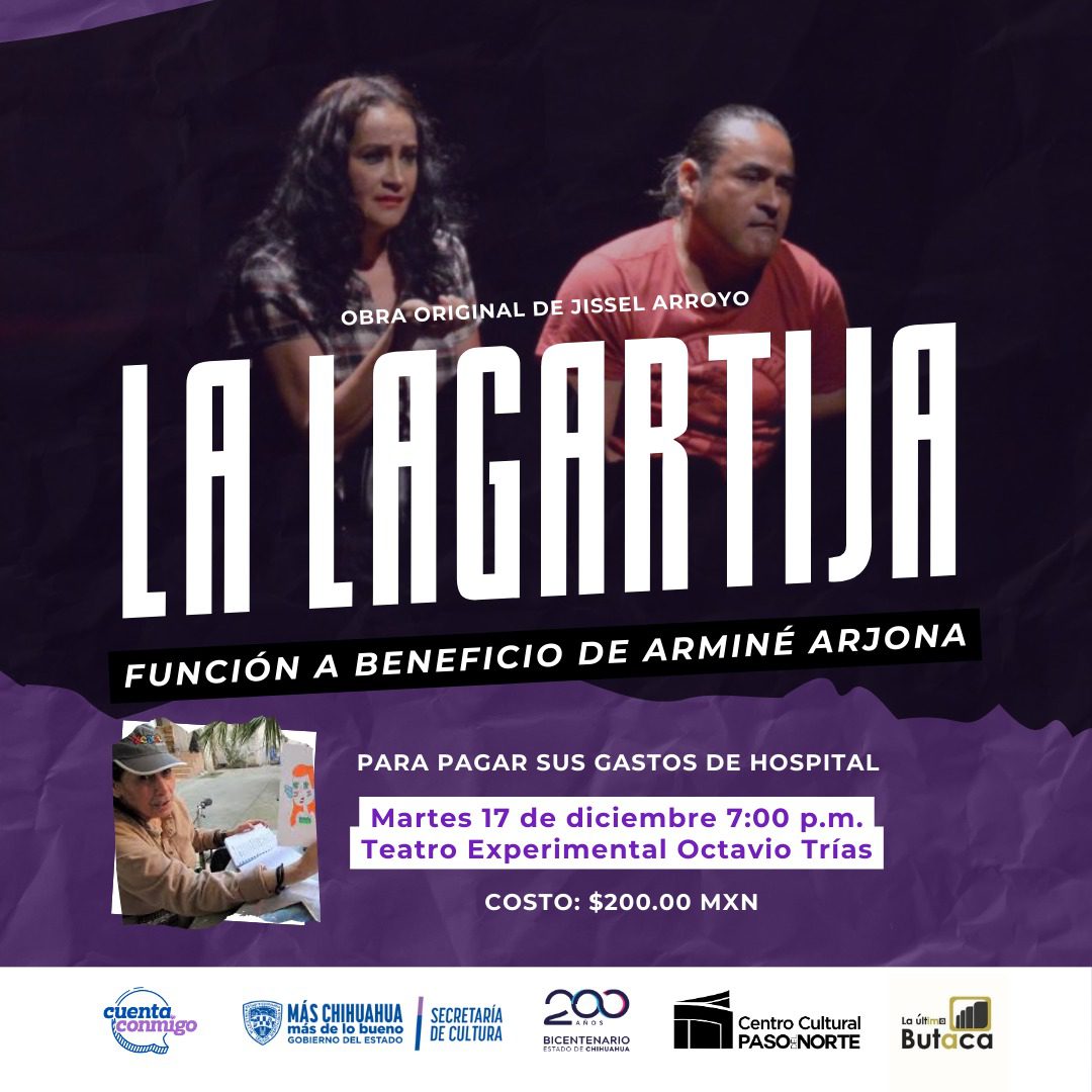 Invitan a obra de teatro “La Lagartija” a beneficio de la escritora Arminé Arjona