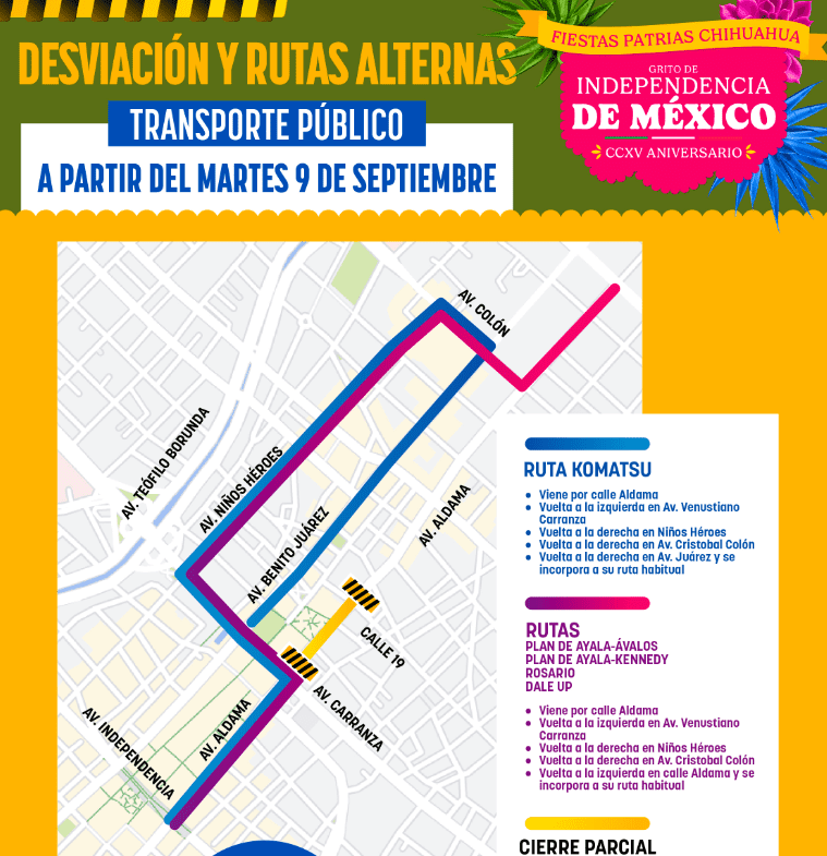 Anuncian modificaciones en rutas de transporte por festejos patrios