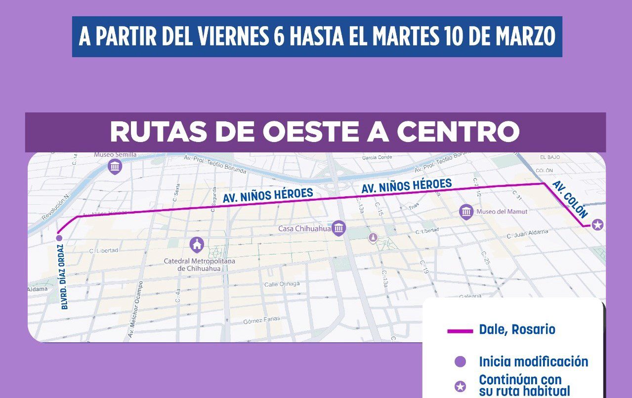Anuncian modificaciones en rutas con motivo del cierre por la marcha 8M