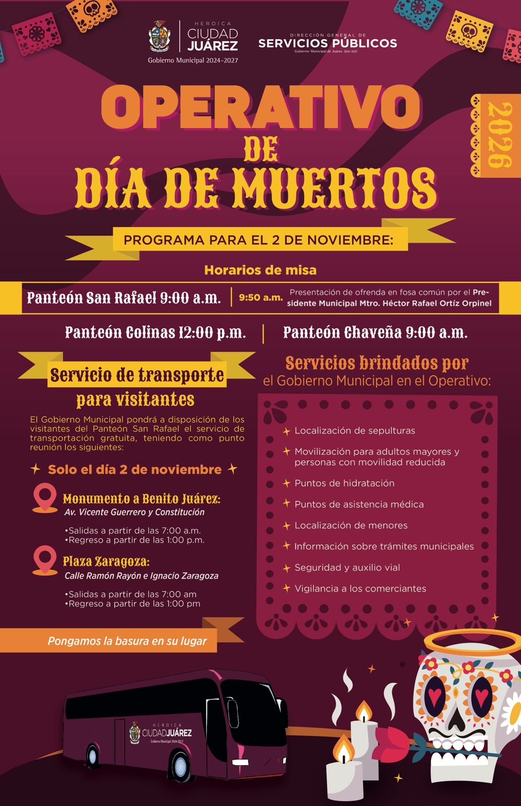 JUÁREZ | Ofrece Municipio servicios de apoyo a visitantes de panteones este Día de Muertos